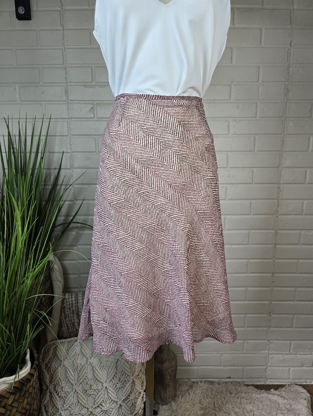 Jaclyn Smith Pink Chevron A-Line Midi Skirt Size 10